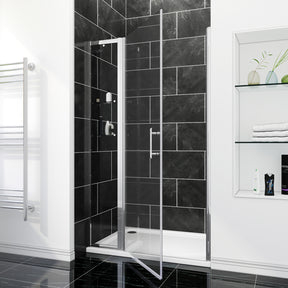 SIRHONA Paroi de douche pivotante, Porte de douche semi-sans cadre en chrome extensible, Cabine de douche avec étagère verre - SIRHONA