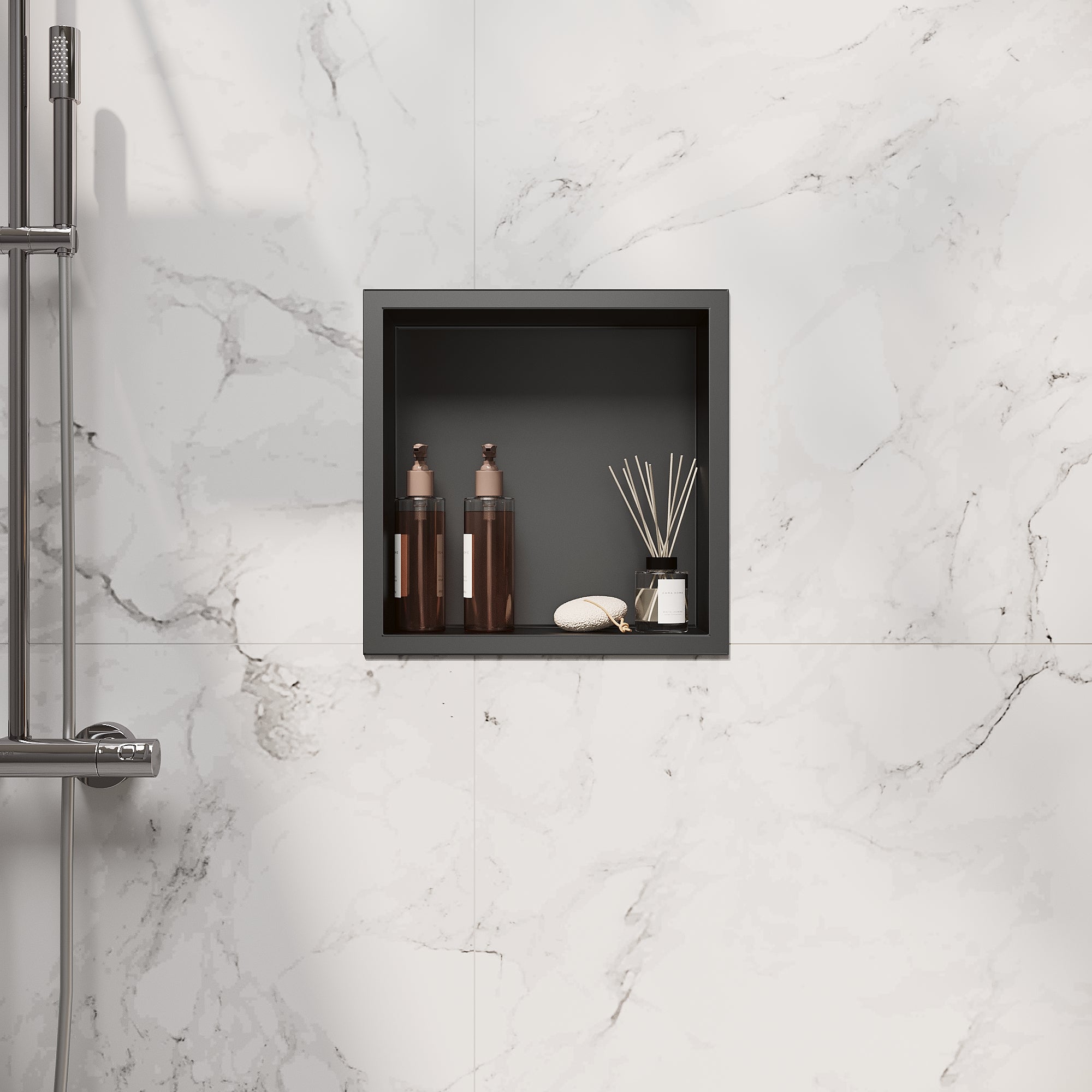 Niche De Douche Acier Inoxydable Bernkot 30x60cm Blanche - Encastrée Sans Carrelage Double Étagère