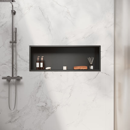 Niche murale de douche en acier inoxydable, niche de douche encastrée, étagère unique de stockage pour salle de bains, pas de carrelage nécessaire, 90 x 30 x 10 cm, noir - SIRHONA