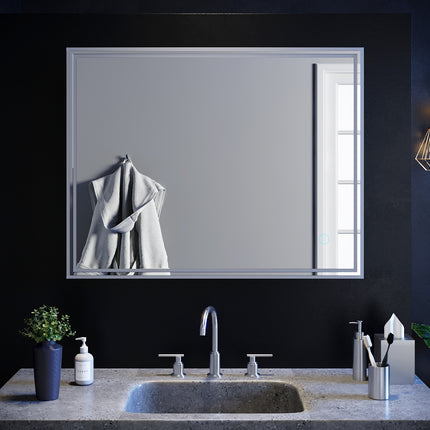 SIRHONA Miroir led Miroir de salle de bains avec éclairage LED Miroir Cosmétiques Mural Lumière Illumination avec Commande par Effleurement 90x70 CM - SIRHONA