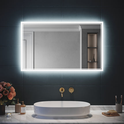 SIRHONA Miroir LED Salle de Bain avec éclairage, Miroir Lumineux Salle de Bain Anti-buée,80x60/60x100cm - SIRHONA