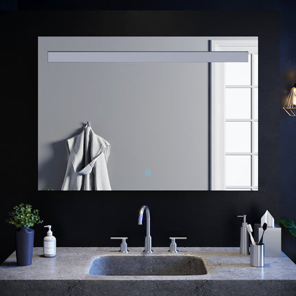 SIRHONA 100x70cm LED Miroir Salle de Bains avec éclairage Cosmétiques Mural Lumière Illumination avec Commande par Effleurement Anti-buée - SIRHONA