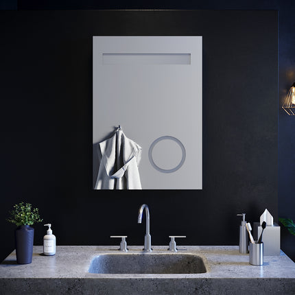 SIRHONA Miroir led 50x70 CM Miroir de salle de bains avec éclairage LED Miroir Cosmétiques Mural Lumière Illumination avec Prise Rasoir Bouton de commutation - SIRHONA