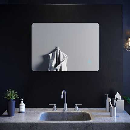 SIRHONA Miroir led Miroir de salle de bains avec éclairage LED Miroir Cosmétiques Mural Lumière Illumination avec Commande par Effleurement 70x50 CM - SIRHONA