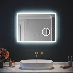 SIRHONA 3X loupe Miroir LED Salle de Bain avec éclairage, Miroir avec Horloge Numérique, Miroir Lumineux Salle de Bain Anti-Buée, 100x60cm - SIRHONA