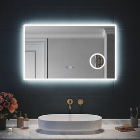 SIRHONA 3X loupe Miroir LED Salle de Bain avec éclairage, Miroir avec Horloge Numérique, Miroir Lumineux Salle de Bain Anti-Buée, 100x60cm - SIRHONA