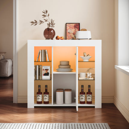 Buffet, armoire de cuisine avec éclairage LED (12 couleurs réglables) blanc  90 x 35 x 83 cm - SIRHONA