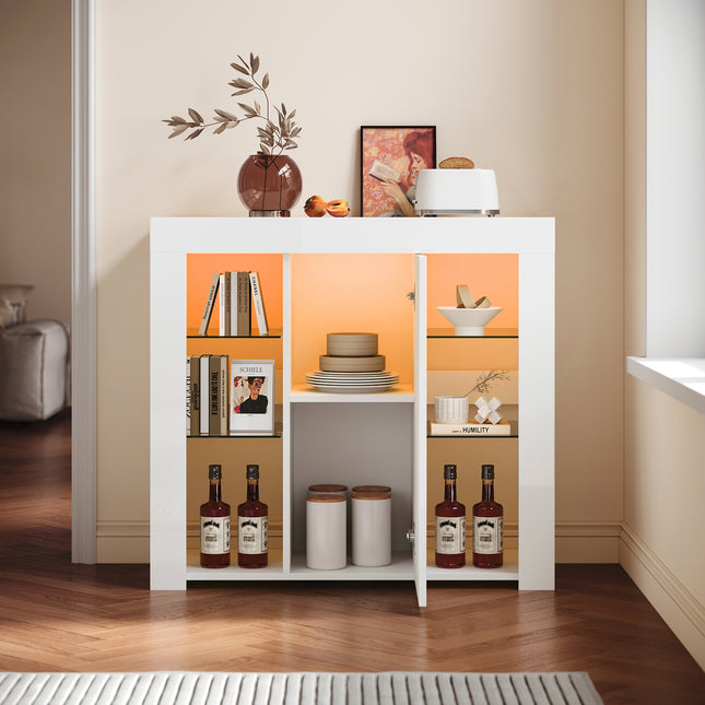 Buffet, armoire de cuisine avec éclairage LED (12 couleurs réglables) blanc  90 x 35 x 83 cm - SIRHONA
