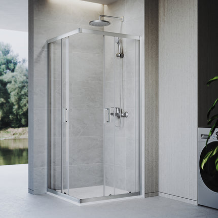 Cabine de douche, à entrée d'angle avec cadre en aluminium et verre trempé de sécurité de 6 mm - SIRHONA