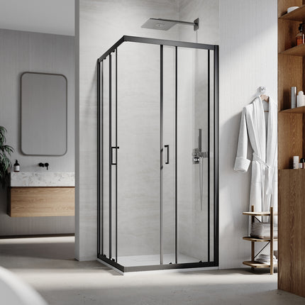 Cabine de douche d'angle, paroi de douche en verre trempé de sécurité de 6 mm, hauteur 195cm, noir - SIRHONA