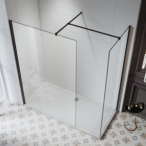 SIRHONA Paroi de Douche Noir 120x200cm, Walk-in Panneau Fixe Noir, Porte de Douche avec Verre Trempé de Sécurité Nano 8 mm, Verre Facile à Nettoyer - SIRHONA