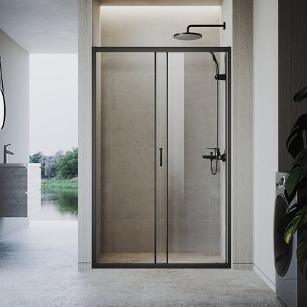 Portes de douche Porte coulissante avec cadre en aluminium, taille 100/110/120cm hauter 185cm noir
