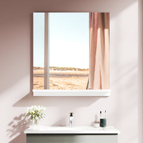 Miroir de salle de bain avec étagères 60x55cm Haute clarté MDF blanc Miroir Style Moderne - SIRHONA