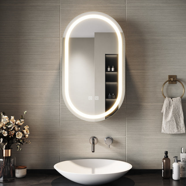 SIRHONA Armoire de Toilette Miroir, Armoire Murale avec Éclairage LED et Prises de Courant,Trois Températures de Couleur Réglables, 40 x 70 x 14cm - SIRHONA