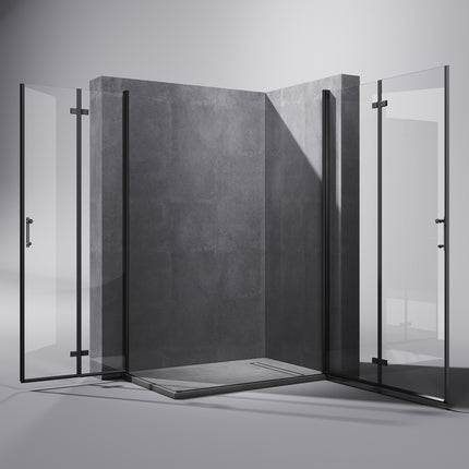 Cabine de douche accès d'angle Porte de douche pivotante noire 195cm de hauteur Avec porte pivotante  Cabine de douche sans cadre - SIRHONA