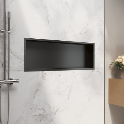 Niche murale de douche en acier inoxydable, niche de douche encastrée, étagère unique de stockage pour salle de bains, pas de carrelage nécessaire, 90 x 30 x 10 cm, noir - SIRHONA