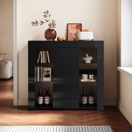 Buffet, armoire de cuisine avec éclairage LED (12 couleurs réglables) Noir 90 x 35 x 83 cm - SIRHONA