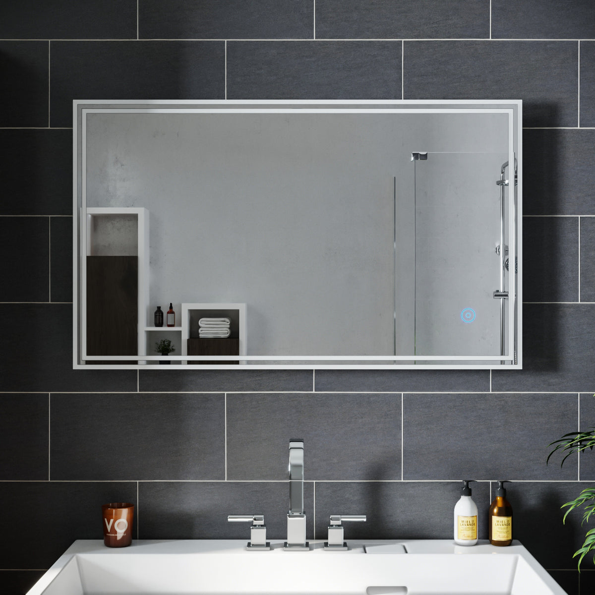 SIRHONA Miroir led Miroir de salle de bains avec éclairage LED Miroir Cosmétiques Mural Lumière Illumination avec Commande par Effleurement 100x60 CM - SIRHONA