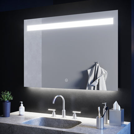 SIRHONA 100x70cm LED Miroir Salle de Bains avec éclairage Cosmétiques Mural Lumière Illumination avec Commande par Effleurement Anti-buée - SIRHONA