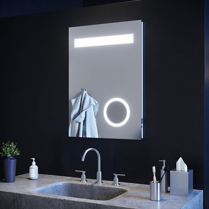 SIRHONA Miroir led 50x70 CM Miroir de salle de bains avec éclairage LED Miroir Cosmétiques Mural Lumière Illumination avec Prise Rasoir Bouton de commutation - SIRHONA