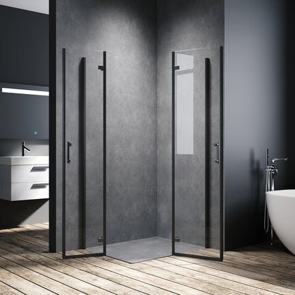 Cabine de douche accès d'angle Porte de douche pivotante noire 195cm de hauteur Avec porte pivotante  Cabine de douche sans cadre - SIRHONA