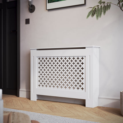 SIRHONA Habillage de radiateur en bois Grille croisée 112x19x81.5cm Blanc - SIRHONA