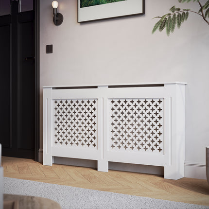 SIRHONA Habillage de radiateur Bois Grille croisée 152x19x81.5cm Blanc - SIRHONA