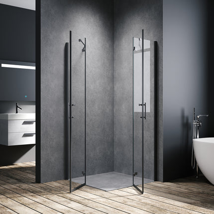 Cabine de douche accès d'angle Verre de sécurité 6mm Cadre en aluminium Hauteur 195cm noir - SIRHONA