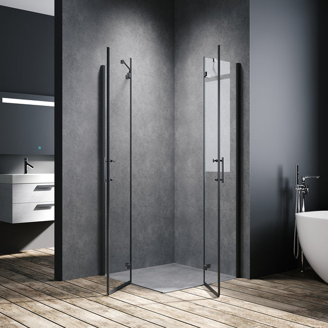 Cabine de douche accès d'angle Verre de sécurité 6mm Cadre en aluminium Hauteur 195cm noir - SIRHONA