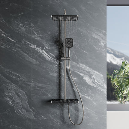 Colonne de Douche Thermostatique 38°C avec Pommeau de Douche, 3 Sorties d'Eau, Réglable en Hauteur, Gris Pistolet - SIRHONA