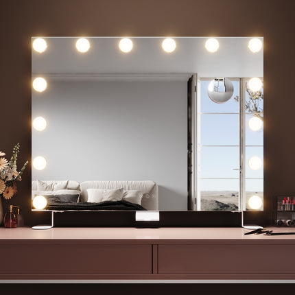 SIRHONA Miroir Maquillage 80x60cm avec 14 ampoules LED Miroir Hollywood 3 couleurs luminosité - SIRHONA
