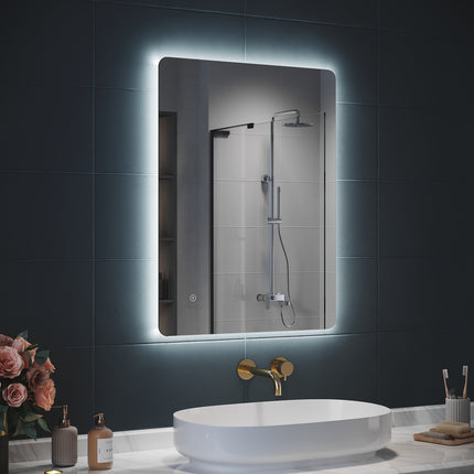 SIRHONA Miroir LED Salle de Bain 80x60cm Miroir Lumineux Salle de Bain avec Eclairage Intégré Anti-buée - SIRHONA