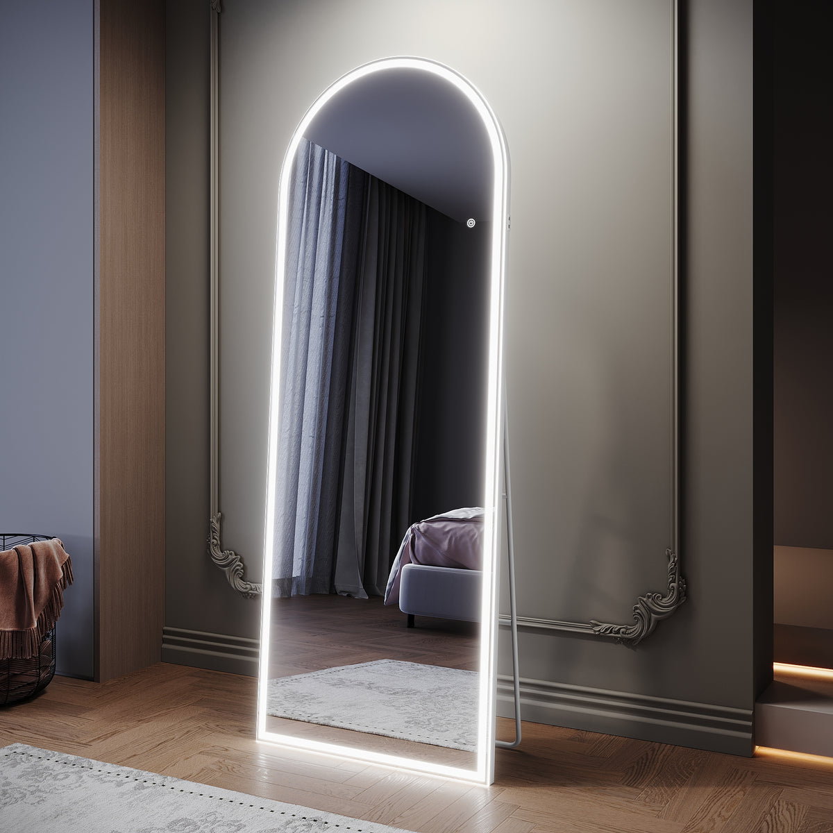 SIRHONA Miroir LED sur pied avec éclairage tricolore réglable 1600x600x35mm