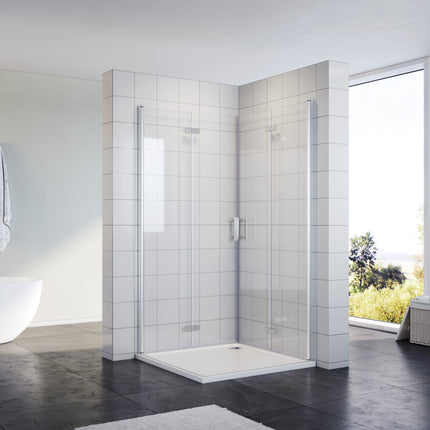 Cabine de douche accès d'angle avec porte bi-pliage 180º NANO verre hauteur 195cm - SIRHONA