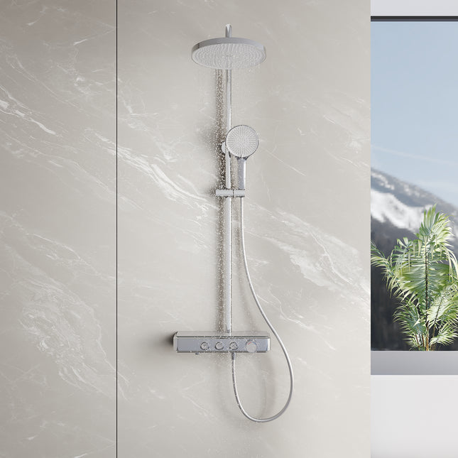 Colonne de Douche avec Thermostat à Verrouillage de Sécurité, 3 Modes et Double Tête à Bouton, Acier Inoxydable Chromé - SIRHONA
