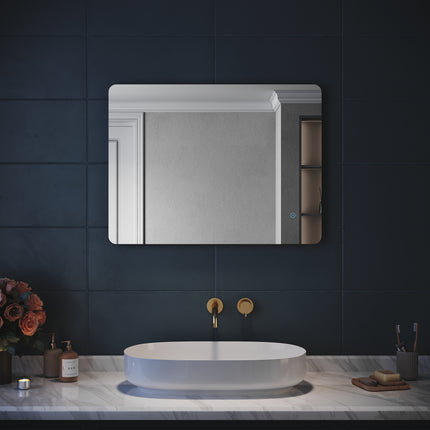 SIRHONA Miroir LED Salle de Bain 80x60cm Miroir Lumineux Salle de Bain avec Eclairage Intégré Anti-buée - SIRHONA