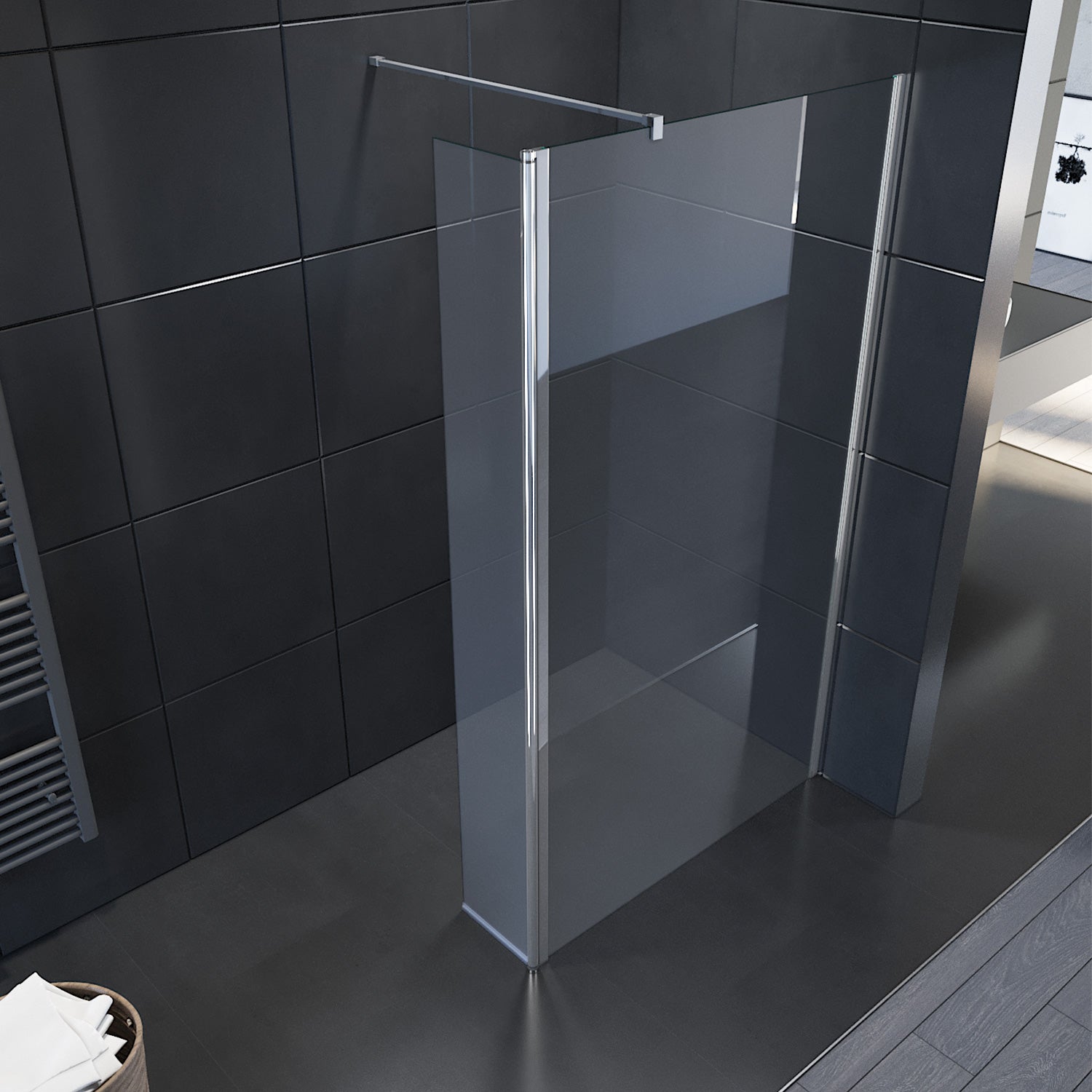 SIRHONA Paroi de Douche Noir 120x200cm, Walk-in Panneau Fixe Noir, Porte de Douche avec Verre Trempé de Sécurité Nano 8 mm, Verre Facile à Nettoyer - SIRHONA