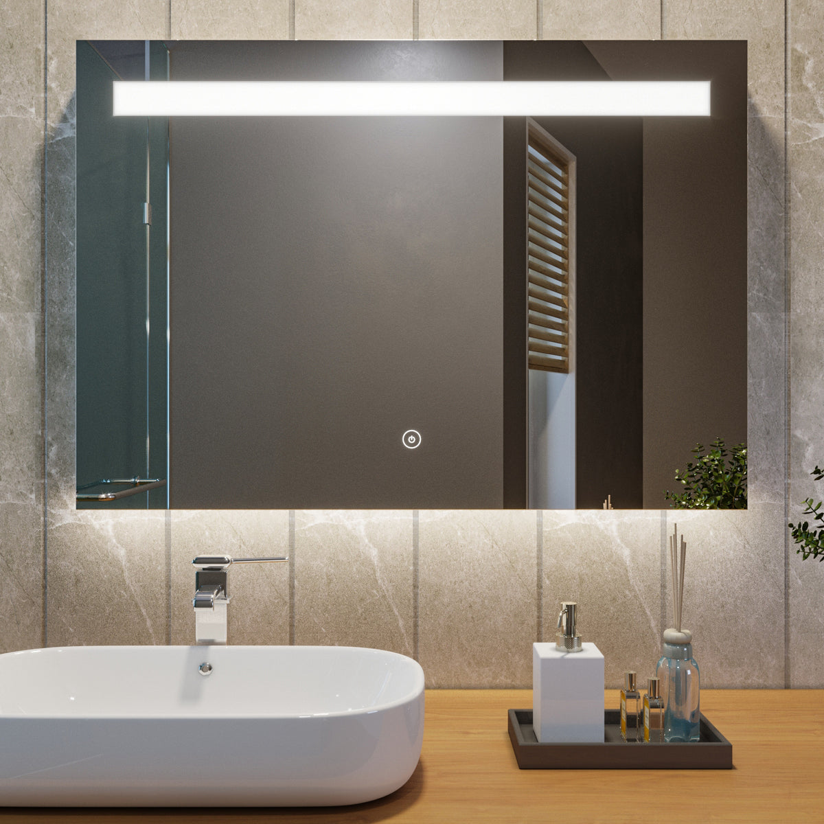 SIRHONA 100x70cm LED Miroir Salle de Bains avec éclairage Cosmétiques Mural Lumière Illumination avec Commande par Effleurement/Anti-buée - SIRHONA