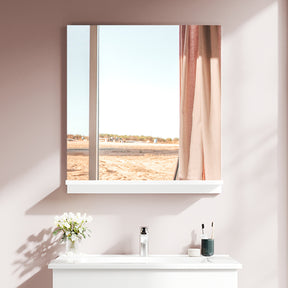 Miroir de salle de bain avec étagères 60x55cm Haute clarté MDF blanc Miroir Style Moderne - SIRHONA