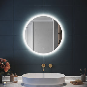 SIRHONA Miroir LED Rond Miroir de Maquillage monté sur Mur avec éclairé et Anti-buée  avec contrôle par capteur 60x60cm - SIRHONA