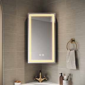 SIRHONA Armoire de Toilette Miroir, Armoire Murale avec Éclairage LED et Prises de Courant 38.5 x 70 x 16cm