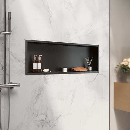 Niche murale de douche en acier inoxydable, niche de douche encastrée, étagère unique de stockage pour salle de bains, pas de carrelage nécessaire, 90 x 30 x 10 cm, noir - SIRHONA