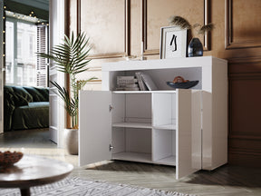 Commode Sideboard avec éclairage LED brillant Meuble de  Armoire de salon, blanc