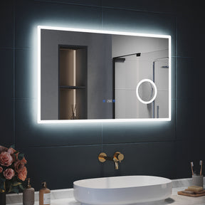 SIRHONA 3X loupe Miroir LED Salle de Bain avec éclairage, Miroir avec Horloge Numérique, Miroir Lumineux Salle de Bain Anti-Buée, 100x60cm - SIRHONA