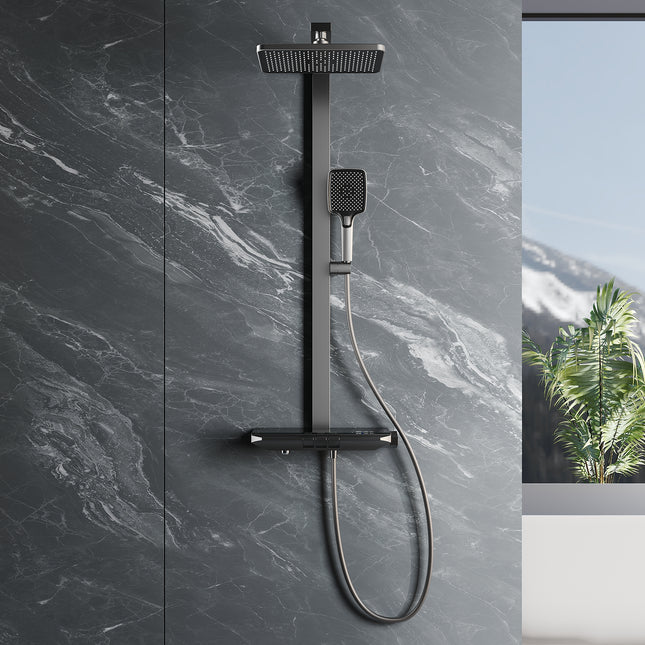 Colonne de Douche Thermostatique, Colonne de Douche Tube Carré, Affichage Digital Thermostat à Clavier, Gris - SIRHONA