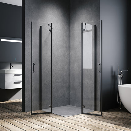 Cabine de douche accès d'angle Verre de sécurité 6mm Cadre en aluminium Hauteur 195cm noir - SIRHONA