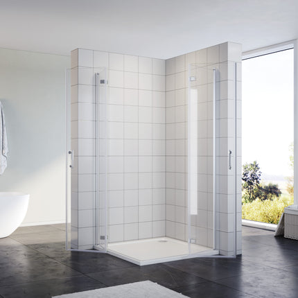 Cabine de douche accès d'angle avec porte bi-pliage 180º NANO verre hauteur 195cm - SIRHONA