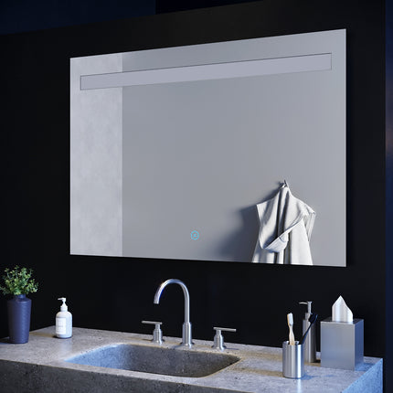 SIRHONA 100x70cm LED Miroir Salle de Bains avec éclairage Cosmétiques Mural Lumière Illumination avec Commande par Effleurement Anti-buée - SIRHONA