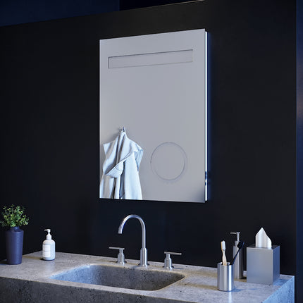 SIRHONA Miroir led 50x70 CM Miroir de salle de bains avec éclairage LED Miroir Cosmétiques Mural Lumière Illumination avec Prise Rasoir Bouton de commutation - SIRHONA