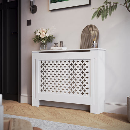 SIRHONA Habillage de radiateur en bois Grille croisée 112x19x81.5cm Blanc - SIRHONA